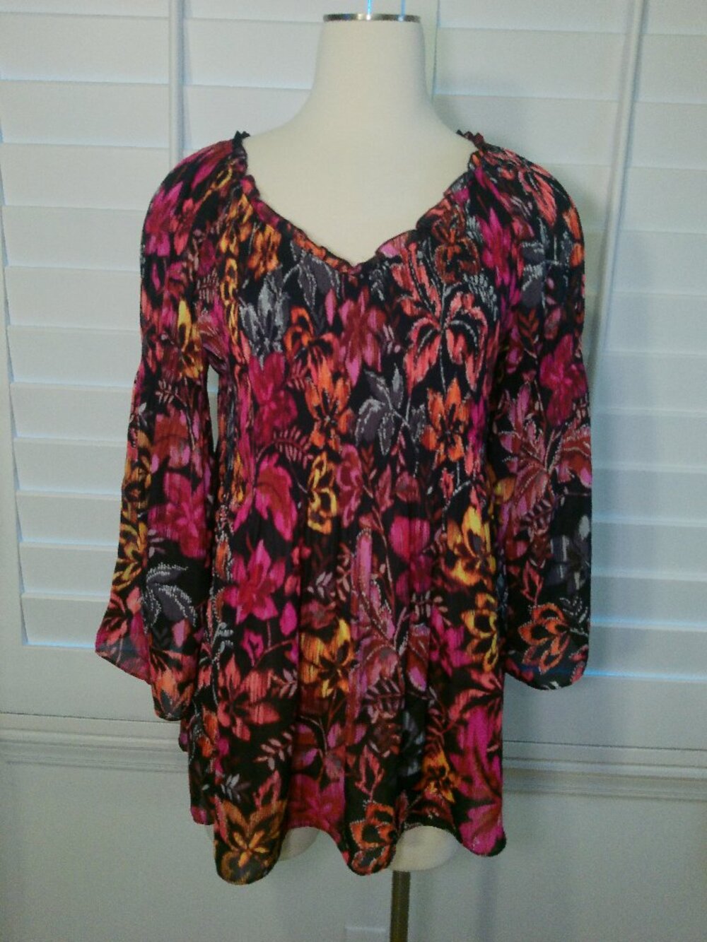 Blouse Floral Colorful 3/4 Sleeve Peasant Boho Top Spense Size XL